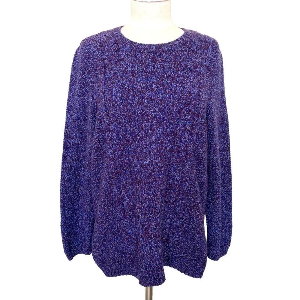 Talbots Merino Wool Blend Cable Knit Sweater Sz XL Side Zippers Blue Purple